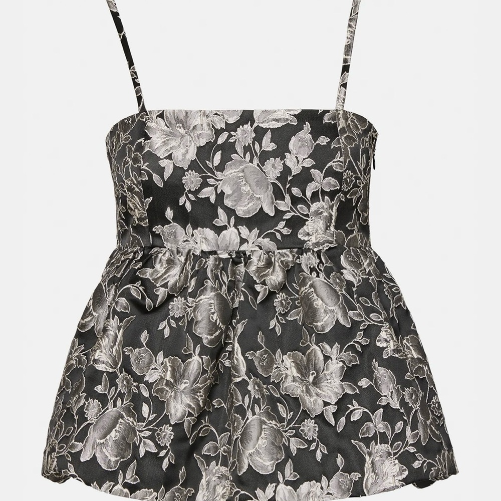 Floral Black and Gray Peplum Top